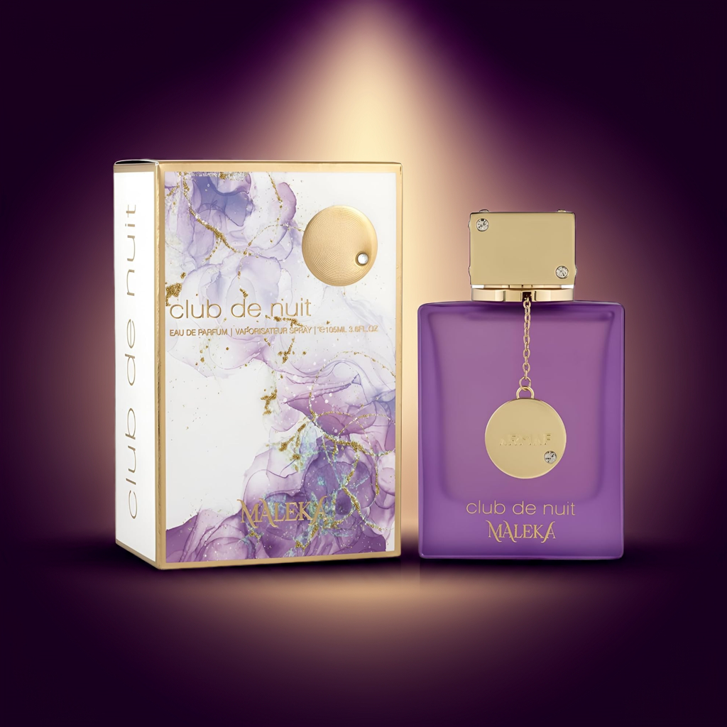 Club De Nuit Maleka Eau de Parfum for Women with its floral-themed packaging, highlighting the bold, feminine fragrance with lychee and sandalwood.