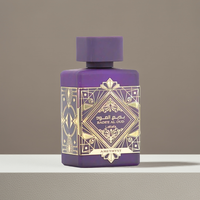 Bade'e Al Oud Amethyst – Bold, Luxurious & Elegant unisex perfume in a deep purple bottle with gold geometric accents, ideal for gifting.