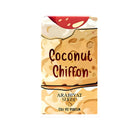 Coconut Chiffon EDP packaging showcases a creamy dessert design with bold text, highlighting its tropical vanilla and coconut scent profile.