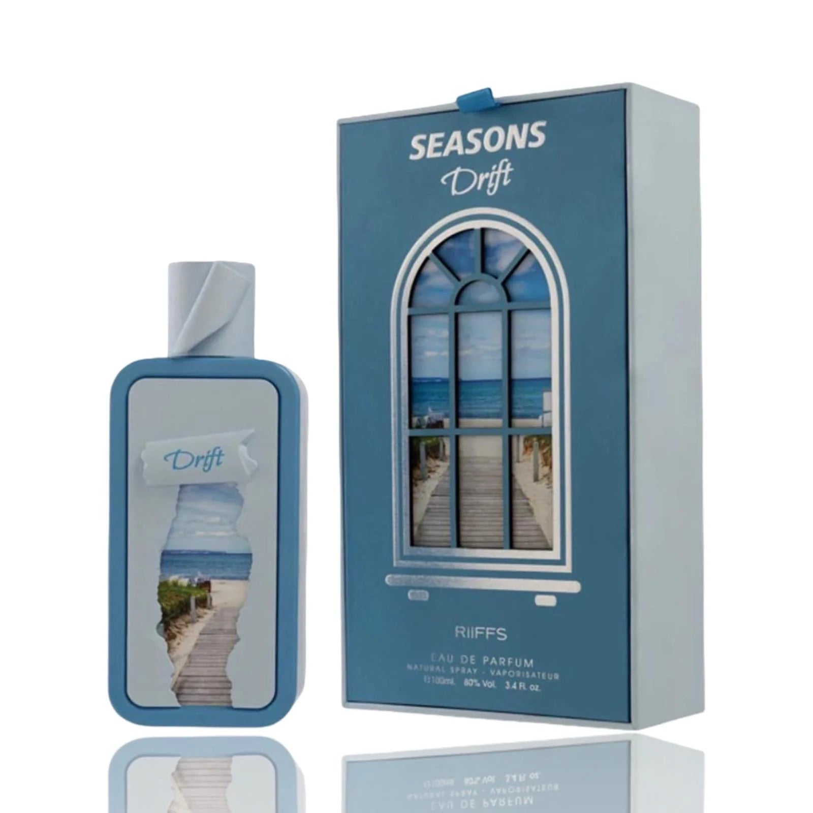 Fragrance box with beach scene and spray bottle