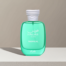 Rasasi Hawas Tropical for Men – Fresh & Vibrant Scent in a sleek green bottle with white rope-style cap, ideal for daily wear fragrance lovers.