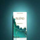 Khadlaj Island – Tropical Coconut & Amber Perfume box with ocean-inspired design, perfect for luxury fragrance lovers seeking a paradise scent.