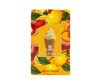 Colorful box of Sugar Lemon Sorbet EDP – Bright Citrus & Sweet Vanilla, featuring lemons and swirls, highlighting the joyful perfume design.