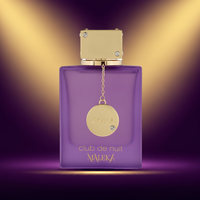 Club De Nuit Maleka Eau de Parfum for Women in a luxurious purple bottle with gold cap and medallion, showcasing its elegant, spicy & woody scent.