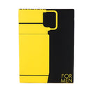 Yellow Odyssey Mega perfume box with black text for men