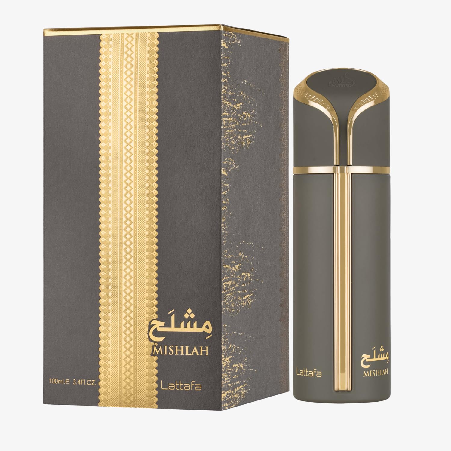 Mishlah unisex perfume box and bottle with gold accents