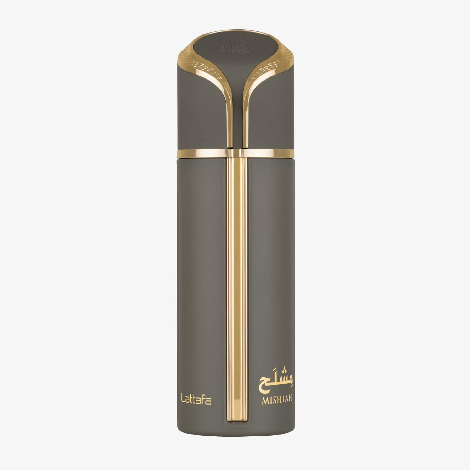 Mishlah unisex perfume bottle with gold and gray design