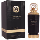 Black perfume box with gold accents and woody spicy fragrance details
