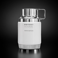 Armaf Odyssey Homme Perfume White Edition bottle with sleek silver cap, showcasing a modern citrusy, aquatic, and earthy fragrance for men.