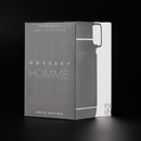 Box packaging of Armaf Odyssey Homme Perfume White Edition, emphasizing its premium citrusy and earthy fragrance for men in the EDP category.