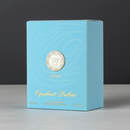 Elegant packaging of Lattafa Unisex Perfume Dubai, featuring a sky-blue box with gold accents, perfect for high-end perfume collections.