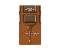 Arabiyat Sugar Toffee Ganache Eau de Parfum box featuring a chocolate bar design with dripping ganache, highlighting its sweet scent profile.