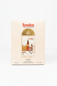 London perfume in wooden box with cityscape illustration
